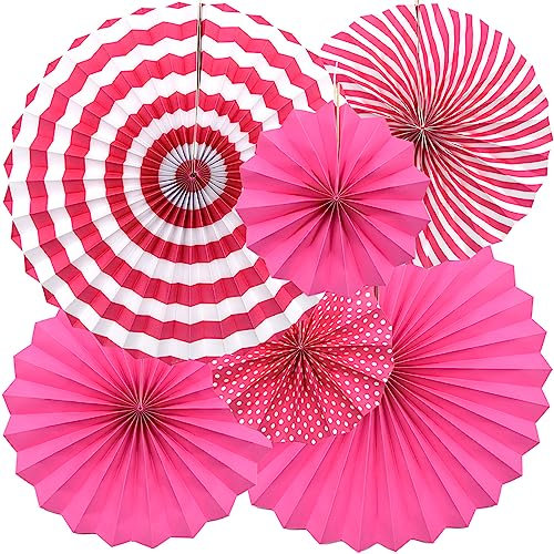 Hocansen 6PCS Hanging Paper Fans Set 8/12/16in Party Decoration Paper Fans Round Pattern Papers Garlands Decoration for Birthday Bridal Wedding Baby Shower Graduation Events(Rose/ZS)