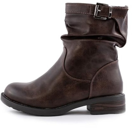 Toocool Stivaletti donna biker bassi motociclista casual fibbia Scarpe stivali G527 [37,Marrone]