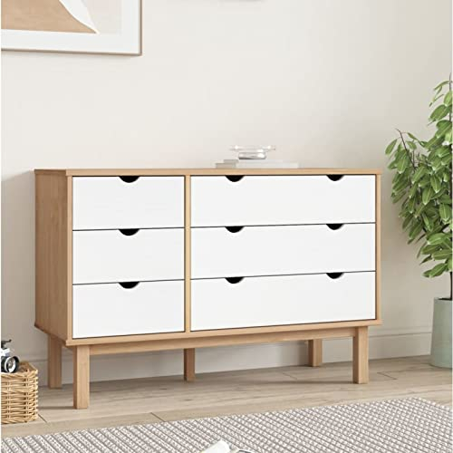Festnight Aparador para Salón Cómoda con 6 Cajones, Cómoda Dormitorio Grande, Aparador de Cocina, Armario Auxiliar de Almacenaje para Cocina Dormitorio 111x42x73,5 cm Marrón y Blanco