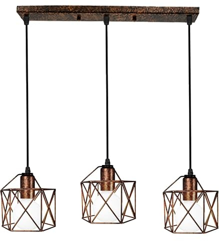 PETITES ECREVISSES 3 flammig Pendelleuchte Industrielle Vintag Hängeleuchte E27 Deckenleuchter mit Sechseck Design Lampe aus Eisen Käfig Lampenschirm für Wohnzimmer Esstisch Küche