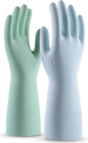 BZKSER Wiederverwendbare Haushaltshandschuhe - 2Paare handschuhe putzen,duftende Gummihandschuhe mit rutschfestem Griff, wasserdicht für Küche, Spülen, Putzen, Langarm, Größe M