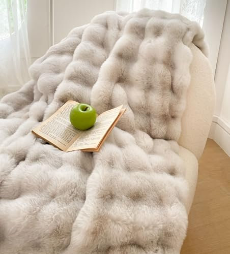 Tospass Kuscheldecke Grau Kaninchen Decke Warme Sherpa Decke Flauschig Weich Dicke Sofadecke Wohndecke Tagesdecke Doppelgesicht Decke - 200x230cm