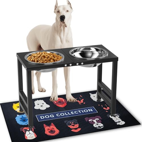 ADENGL Elevated Dog Bowls for Large Dogs with Sprill Proof Mat, Raised Dog Bowl Stand with Dog Food & Water Bowls, 39.5cm Tall Dog Feeder for Extra Large Breed-2000ml-Dog Bowls, Mat-50x80cm