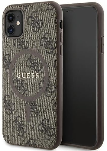 GUESS GUHMN61G4GFRW Case for iPhone 11 6.1 Inch/Xr Brown Hard Case 4G Collection Leather Metal Logo