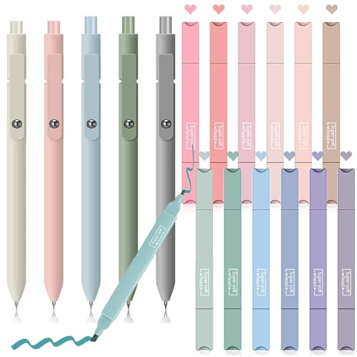 12 Textmarker Pastell und 6 Aesthetic Gelstifte,0.5cm Fineliner-Stiften Schwarzer,Pastell Textmarker Bibel Zubehör Marker Stifte für Back to School Aesthetic Bible Marker Book Annotations School.