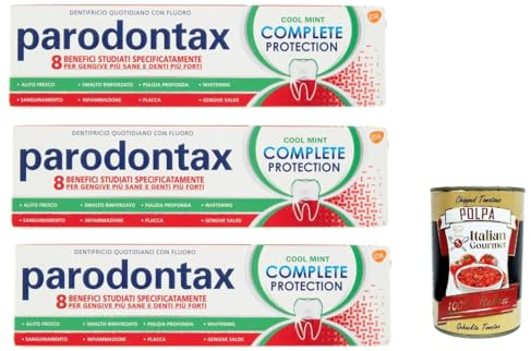 Dentifricio Complete Protection Cool Mint, Zahnpasta für gesundes Zahnfleisch und starke Zähne, 3x 75ml + Italian Gourmet polpa 400g
