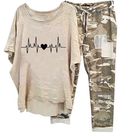 Tuta Lino Donna Estiva, Donna Tuta Estiva Moda da Spiaggia Completo Sportivo in Due Pezzi Lino Maglia a Manica Corta + Pantaloni Lunghi Abbigliamento Elegante Casual Completo Larghi Curvy Tuta da Casa
