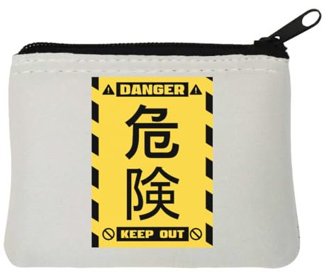 Porte-monnaie japonais en néoprène avec panneau d'avertissement « Danger Keep Out » Kanji JDM Blanc 10 x 11 cm, blanc, Taille unique