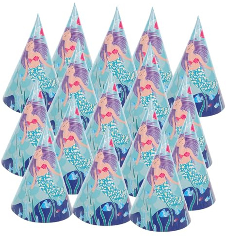 MAGICLULU 16pezzi Cappello Di Compleanno Di Carta Design Tema Sirena Cappellini Cono Per Ragazzo Ragazza Ragazza Per Feste Di Compleanno Cono Di Carta Per Feste Di