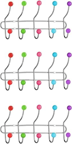 DIOXSTAR 10 Hook Multi Colour Over The Door Clothes Coat Hanger Rack, Built to Last and Fits, Simply Hook It Over Your Doors, Essentials Like Backpacks, Handbags, Keys, Umbrellas (3 Pcs)