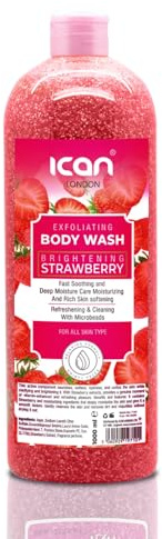 ican London Strawberry Brightening Exfoliating Body Wash, 1000ml