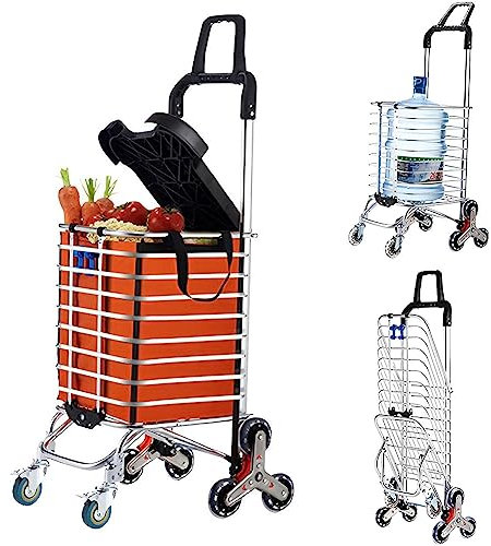 Stair Climbing Push Trolley - 8-wheel, 360° Rotating Handle, Foldable, 51KG Capacity, Multi-Purpose Dolly with Cover Plate for Warehouse Shopping