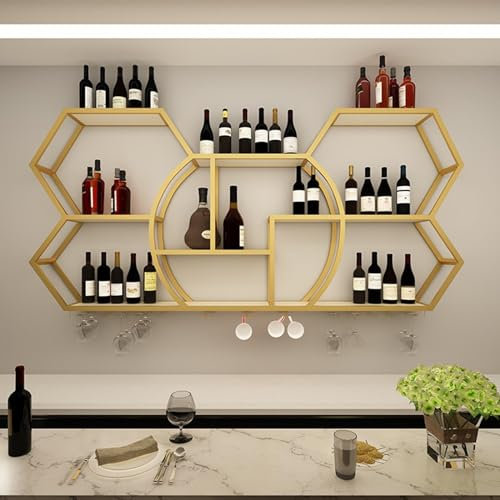 TATITZRO Portabottiglie da Parete a 3 Ripiani, portabicchieri da Vino da Parete, mensole da Parete in Legno con portabicchieri da Vino, portabottiglie da Esposizione in Ferro per Vino, Port