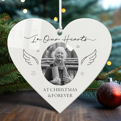 Personalised Memorial Christmas Bauble Custom Christmas Tree Decorations Christmas Ornaments Personalised Baubles for Christmas Tree In Loving Memory Keepsake for Your Loved (Design 1, Heart)