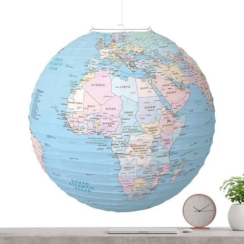 Papierkugel-Laterne, Weltkarte, Laterne, Tagesdekoration, für Zuhause, Erde, Tag, Weltkarte, Klassenzimmer, Laterne, Weltkarte, Papierlaternen für Schüler und Geographie-Lehrer, 30 cm