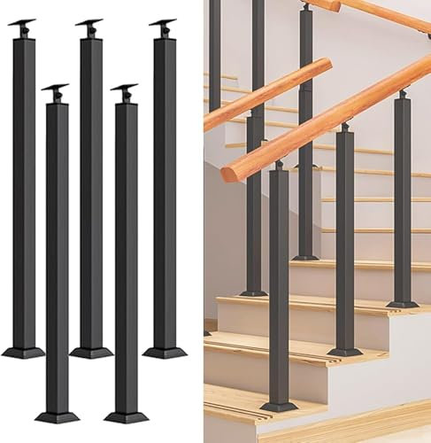 Verstellbare quadratische Treppengeländer-Pfosten aus Metall, gerades Geländer-Set für Tür, Innen- und Balkon, Deck-Baluster für 270° Drehung (Größe: 100 cm, Farbe: 5 Stück)