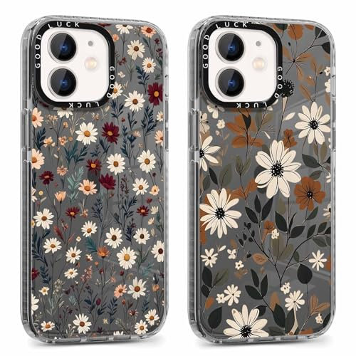 Yoedge 2 Stück Handyhülle für iPhone 11 Hülle, Aesthetic Buntes Blumen Muster Frauen Mädchen Design Cover, Transparent Weich Durchsichtig Silikon Stoßfest Schutzhülle für iPhone 11 6,1, Stroh