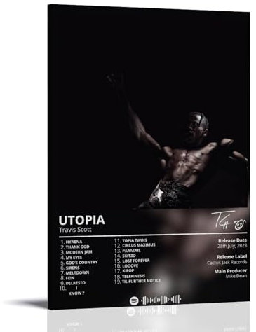 SAPJFVNK Travis Scott Utopia Leinwand-Kunstalbum, Poster, Hip-Hop-Künstler, Leinwand, Malalbum, Ölgemälde, Dekoration, Teenager, Zuhause, Büro, 50 x 75 cm, Rahmenstil-1