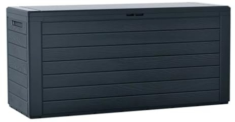 Garden Storage Box Plastic Organizer Wood Effect Outdoor Bench Large Deck Cusion Organizer Furniture Lid Container Woodebox (Anthracite, 280L)