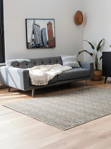 ELLE Decoration Design Teppich Howlite - Moderner Wohnzimmerteppich, Kurzflor, Geometrisches Muster, Weich, Glamourös, Glanz-Effekt für Wohnzimmer, Schlafzimmer, Flur - Creme Grau, 200x280cm