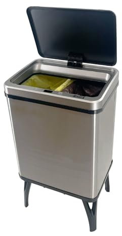 WELL HOME - Cubo de Basura inteligente para Reciclaje con apertura automática y contacto manual 15L+15L 35,5x26x60cm Color Gris