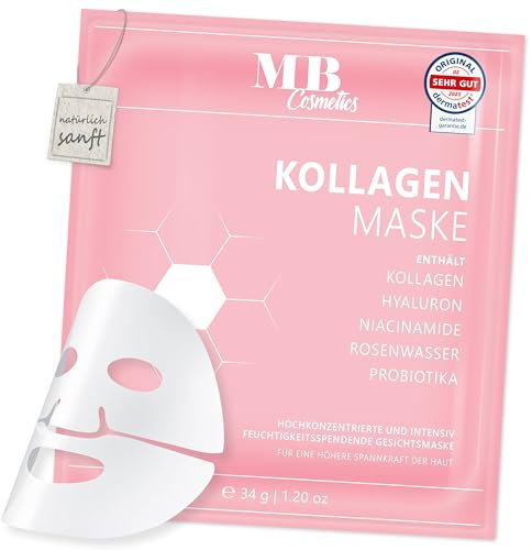 MB Cosmetics Kollagen Maske – mit Hyaluron, Niacinamiden und Probiotika – Hydratisierende Gesichtsmaske aus Hydrogel für die Faltenreduktion. Ultra-hochkonzentriert mit 52.000 ppm, 1 Stück.
