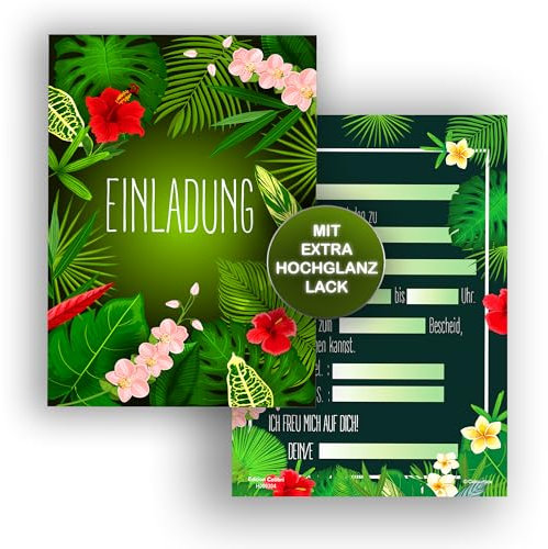 Edition Colibri 10 Einladungskarten Dschungelparty, Sommerparty, Tropen-Mottoparty, Einladung Grillen, BBQ, Gartenfeier, A6, Partyeinladung