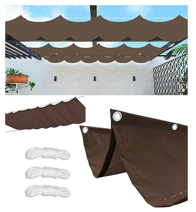 Vela Ombreggiante a Onda Retrattile Impermeabile 5x6M Tenda da Sole per Esterno Antivento Telo Parasole con Occhielli Tenda a Vela Parasole per Serre Terrazze Giardino Balcone Marrone