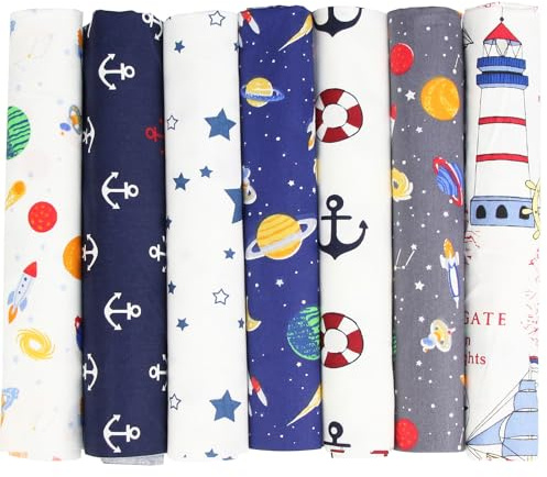 EXGOING 7pcs Fat Quarters Fabric Bundles, 20x20in (50x50cm) Precut Cotton Quilting Fabric Squares for Sewing, Patchwork & DIY Crafts, Floral Easter Material for Bags & Home Décor (Oceans)