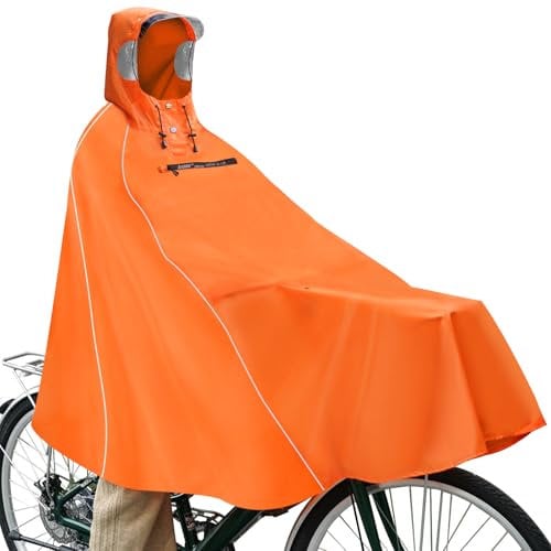 Andake Regenponcho Fahrrad Für Herren & Damen, Wasserdicht Radfahren Regen Poncho, Regenponcho Herren, Regencape Damen wasserdicht Fahrrad,Orange