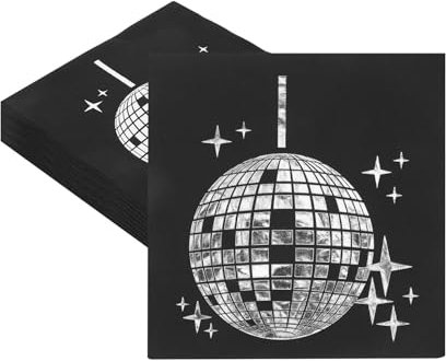 40 Stück Discokugel Deko Servietten Geburtstag, 33x33cm Disco Deko Servietten 90er 80er 70er Jahre Party Discokugel Luftballon Papierservietten Mottopartys Dekorationen(Schwarz)