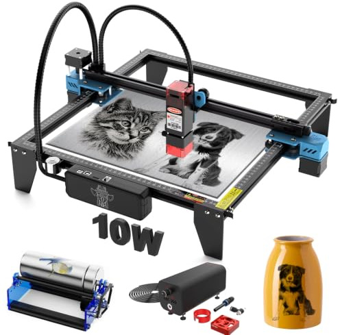 Twotree TTS-10 PRO 10W Laser Gravierwerkzeuge Holzgraviermaschine Ledergraviermaschine mit 400mm Wabenplatte Reduziert Schneiddämpfe, Rotierende Walze graviert Zylinder