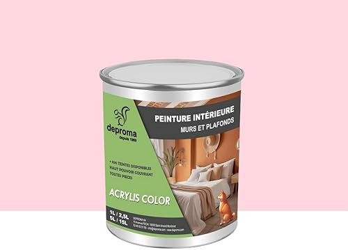 DEPROMA Peinture Acrylique Intérieure 1L - Finition Velours – Haute Opacité – Séchage Rapide – Fabrication Française (Rose Pâle)