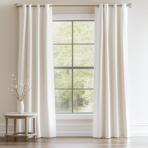 Topfinel Vorhang Elfenbeinweiß 2er Set 140x260cm, Blickdichte Vorhänge Samt Ösen für Deko Schlafzimmer Wohnzimmer, Weich Samtvorhang Verdunkelung Velvet Curtains, Verdunkelung Samt Gardinen Blickdicht
