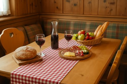 texpot Landhaus Tischläufer 30 x 240 cm rot-weiß kariert 100% Baumwolle