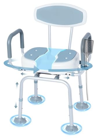 Bostar 360° Drehbarer Duschstuhl Duschsitz, Duschhocker Badhocker 45.5-56cm Höhenverstellbar 47-51cm Breitenverstellbar 136KG Belastbar mit Anti-Rutsch Füße/U-förmiges Designfür Senioren Badewannen