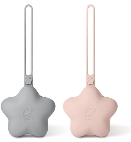 HAGOT 2 Pack Schnullerbox Silikon, Box Dummy, Schnullerbox für Unterwegs Sterndesign, Schnuller-aufbewahrung, Dummy Boxen BPA-frei, Sicheres Baby Zubehör, Rosa-Weiß + Hellgrau