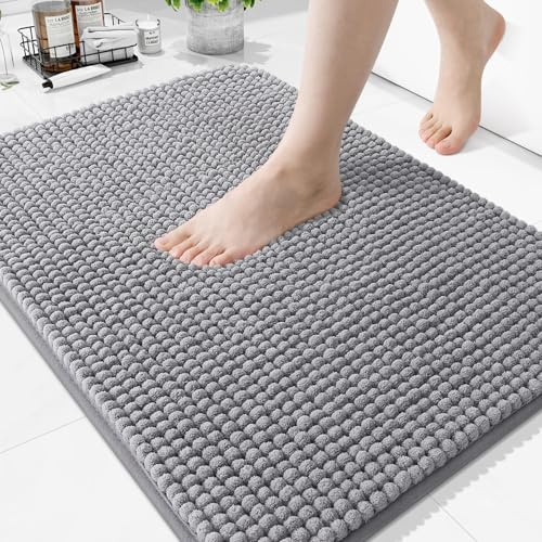 Homaxy Saugfähiger Dicker Chenille Badteppich 60×90 cm, Grau | Weich, Bequem, Rutschfest, TPR-Rückseite, Maschinenwaschbar, Badezimmerteppich, Badematte, Duschvorleger für Badezimmer