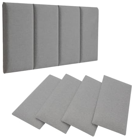 4 Stück Wandpaneele Gepolsterte 40x20cm Rechteckige Deko-Wandpaneele, Baumwollleinen Polsterpaneel Selbstklebend, als Kopfteil Oder Prallschutzpaneel Verwendbar, Reduziert Lärm, Dunkelgrau