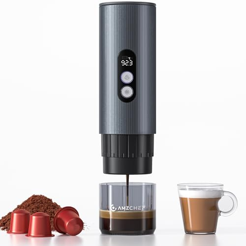 AMZCHEF Tragbare Espressomaschine 20 Bar, Akku Kaffeemaschine für Camping | 3×3000mAh Akku, für 12 g Kaffeepulver & Kapseln, schnelles Aufheizen und einfache Bedienung – für Reisen & unterwegs