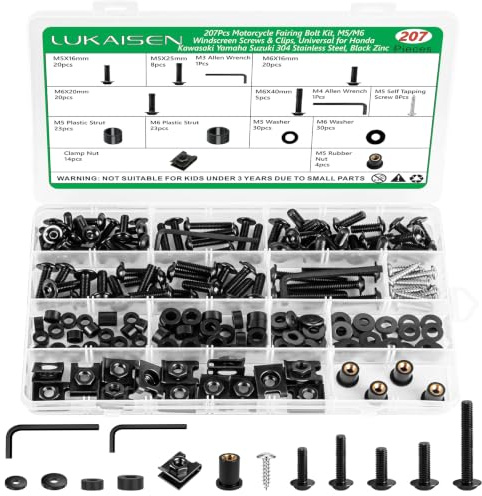 Kit di 207 bulloni per carenatura moto in acciaio inox 304, M5 M6 nero | viti assortite con dadi e clip per Ninja GSXR R6 R1 CBR600RR ZX6R
