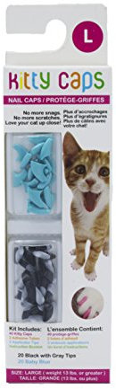Kitty Caps Nail Caps, Black With Gray Tips & Baby Blue, 40 Count, Large