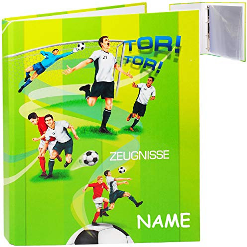 alles-meine.de GmbH Zeugnismappe/Ringbuch/Zeugnisringbuch - Zeugnisse Fußball & Fußballspieler - inkl. Name - Erweiterbar für Einsteckseiten + Einlagen - A 4 - Dokumentenma..
