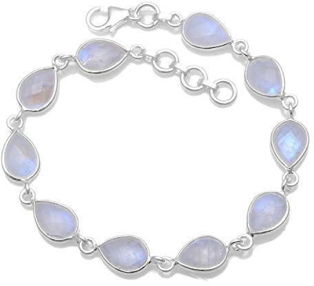 Silver Palace Bracelete en pierre de lune arc-en-ciel naturel en argent sterling pour femmes et filles