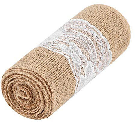 8.9ft Jute Tischläufer, Tischläufer Jute mit Spitze, Tischläufer mit Spitze Tischläufer aus Sackleinen für Hochzeitsdeko Tisch