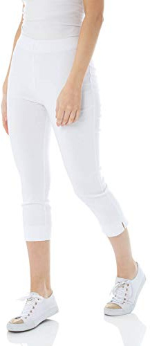 Roman Cropped Trousers for Women UK Ladies Capri Leggings Summer Pants Short Crop Stretch 3/4 Length Three Quarter Pedal Pusher Clothes Elasticated Bengaline Cut Off - White - Size 22