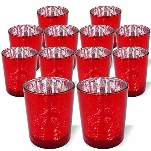 PMLAND Lot de 12 photophores mouchetés en Verre Mercure Rouge