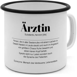 Emaille-Tasse mit Definition Ärztin - Tasse mit Spruch, Wörterbuchtasse, Geschenktasse, witzig, Kaffeebecher, Becher, Tasse, Becher - Farbe Weiß/Schwarz