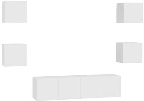 vidaXL Ensemble de Meubles TV 6 pcs, Ensemble d'Armoires de Télévision avec Rangement, Meubles Télé de Salon, Blanc Bois d'Ingénierie