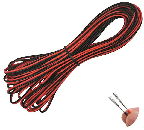 OMIGA 20 Metros 22AWG Cable de Manguera Redondo Cable Electrico Exterior 2 Hilos Cable Flexible PVC Alambre para Uso Herramientas Eléctricas Cortacéspedes y LED Cables de Extensión (Negro/Rojo)